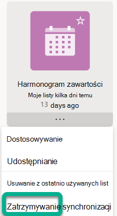 Wybierz pozycję Zatrzymaj synchronizację w menu.