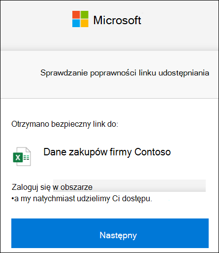 Weryfikacja linku udostępniania zewnętrznego w usłudze OneDrive w celu zalogowania się.