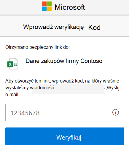 Okno weryfikacji kodu udostępniania zewnętrznego usługi OneDrive