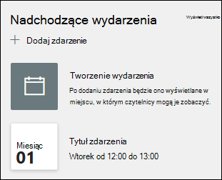 Podgląd składnika Web Part Zdarzenia.