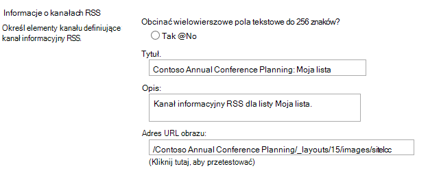 Informacje o kanałach RSS