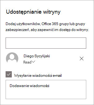 Dodawanie osoby w okienku Udostępnianie witryny