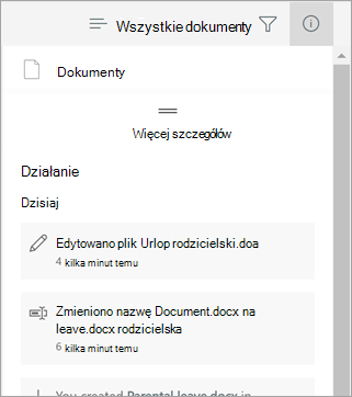 Okienko Szczegóły z ostatnio wprowadzonymi zmianami