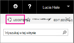 Zrzut ekranu przedstawiający kontrolkę Udostępnij do udostępniania witryny