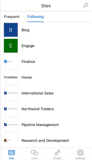Zrzut ekranu: animacja programu SharePoint dla systemu iOS