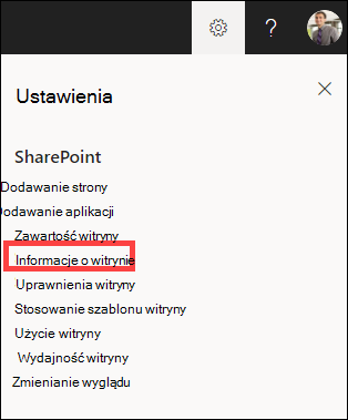 Otwarty panel ustawień z wyróżnionymi informacjami o witrynie.