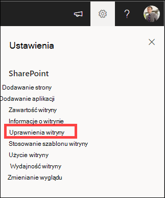 Ustawienia z wyróżnionymi uprawnieniami witryny.
