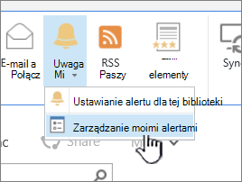 Wyróżniony przycisk Zarządzaj alertem w programie SharePoint 2016