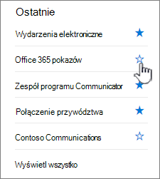 kliknij pusty początek obok witryny, aby ją obserwować.