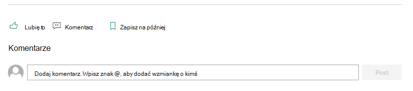 Sekcja Komentarze na stronie programu SharePoint umożliwia czytelnikom przesyłanie opinii o autorze.
