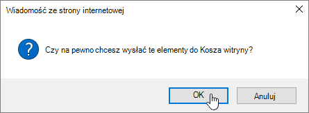 Potwierdzenie okna dialogowego Usuwanie elementu z wyróżnioną pozycją Usuń