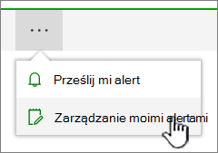 Wyróżniony przycisk Zarządzaj alertami w usłudze SharePoint Online