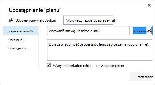 Okno dialogowe Udostępnianie