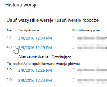 Historia wersji z usuniętą jedną wersją pomocniczą