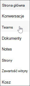 Link Microsoft Teams w nawigacji po witrynie zespołu w programie SharePoint