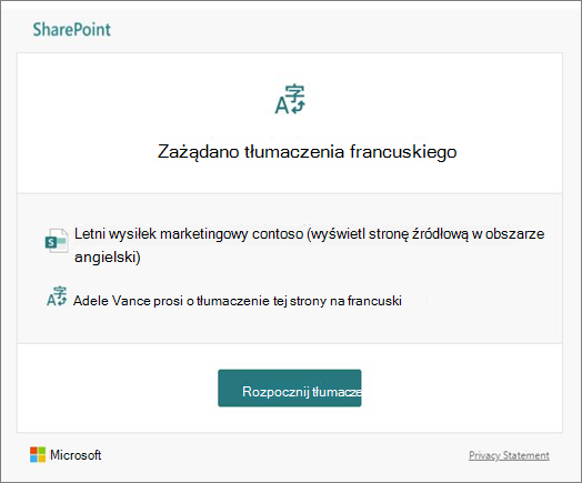 Wiadomość e-mail z prośbą o tłumaczenie