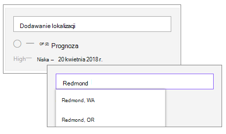 Dodawanie lokalizacji w składniku Web Part Pogoda