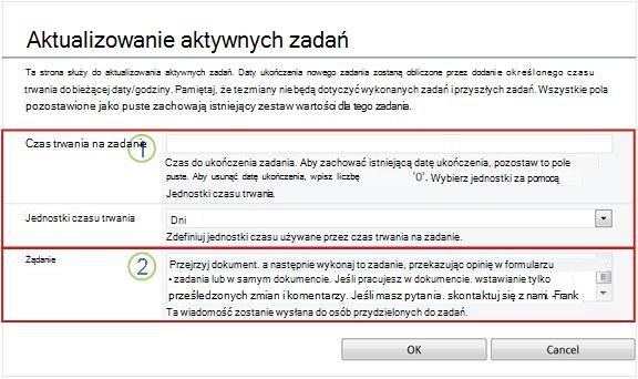 Formularz zmian dla aktywnych zadań