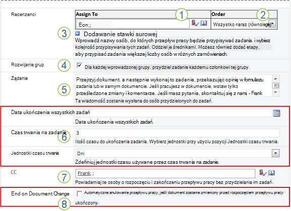 Druga strona formularza skojarzenia z ponumerowanymi objaśnieniami