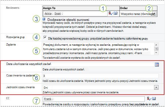 Formularz inicjowania z ponumerowanymi objaśnieniami