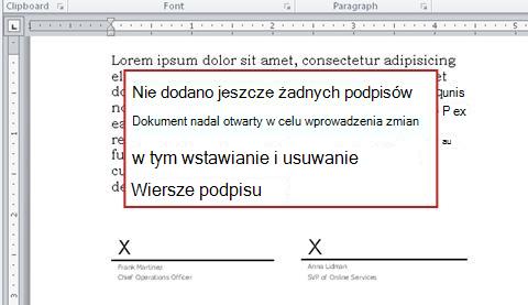 Dokument bez pierwszego podpisu, a więc nadal otwarty na zmiany