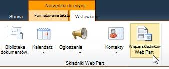 Klikanie pozycji Więcej składników Web Part