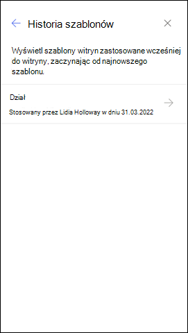 Zrzut ekranu przedstawiający panel Historia szablonów