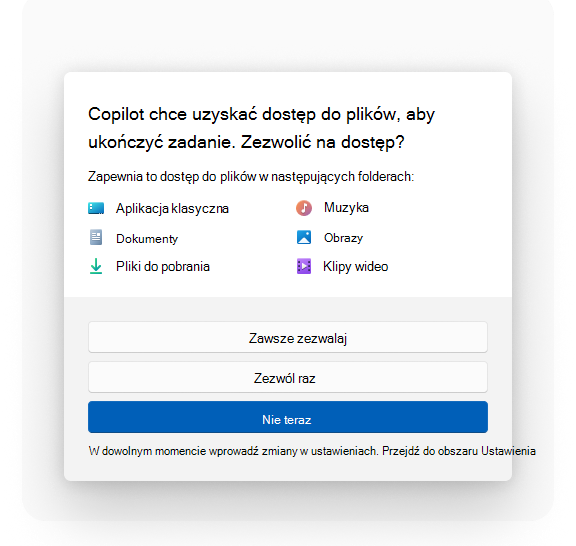 Okno dialogowe zgody na udostępnianie plików