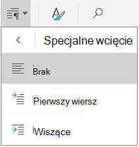 Opcje wcięcia specjalnego
