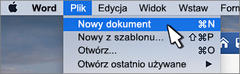 Opcja Nowy dokument