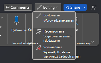 Menu rozwijane Przełącznik trybu