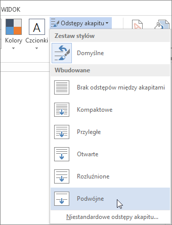 Menu Odstępy akapitu