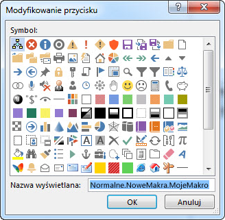 Opcje przycisku w oknie Modyfikowanie przycisku