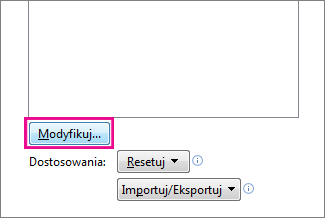 Przycisk Modyfikuj w oknie Dostosowywanie paska narzędzi Szybki dostęp