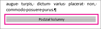 Wybieranie podziału kolumny przy włączonej opcji Pokaż formatowanie