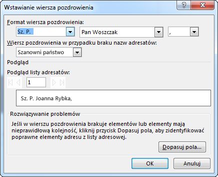 Opcje wiersza pozdrowienia