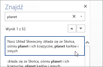 Okienko Znajdowanie w aplikacji Word Online