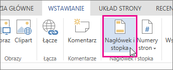 Obraz przycisku Nagłówek & Stopka w Word Online