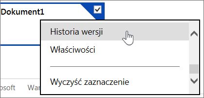 Menu Historia wersji w usłudze OneDrive