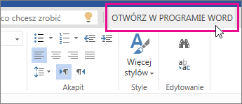 Otwieranie w programie Word z poziomu widoku do edycji aplikacji Word Online