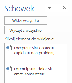 Pokazuje okienko zadań Schowek ze skopiowaną zawartością