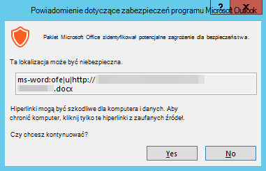 Powiadomienie dotyczące zabezpieczeń programu Outlook