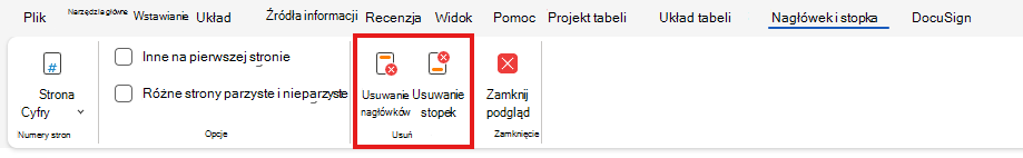 Usuwanie nagłówka lub stopki w sieci Web