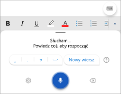 Zrzut ekranu przedstawiający dyktowanie na telefonie z systemem Android.