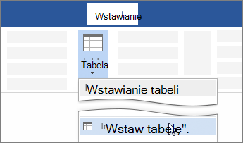 Opcja Wstaw tabelę na wstążce programu Word