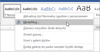 Kliknij prawym przyciskiem myszy przycisk Styl normalny i wybierz polecenie Modyfikuj.