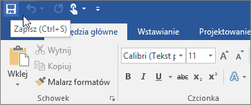 Ikona Zapisz wyświetlana na pasku narzędzi Szybki dostęp
