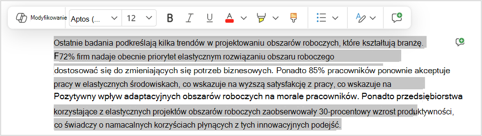 Opcja Przepisz umożliwiająca szybką zmianę określonego fragmentu.