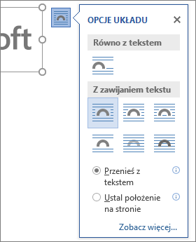 Kliknij opcje układu, aby określić, jak tekst będzie opływał wstawiony obraz.
