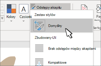 Ustawienie domyślne w obszarze Wybrany zestaw stylów